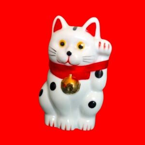 White and Black And Red Lucky Cat Figurine
